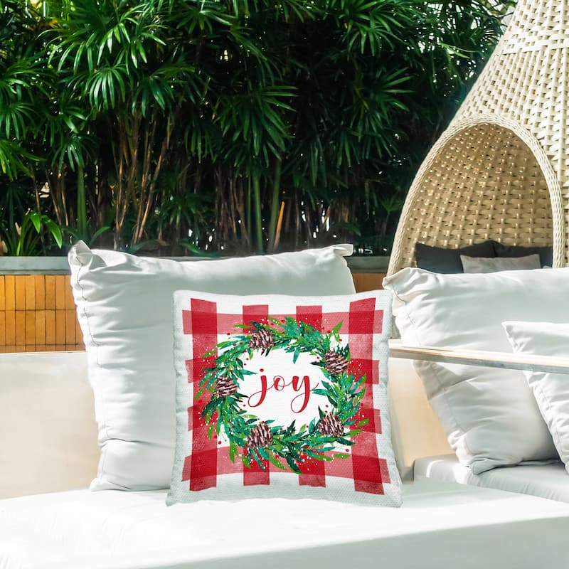 Stupell Holiday Joy Tartan Wreath Printed Outdoor Throw Pillow Design by Elizabeth Tyndall