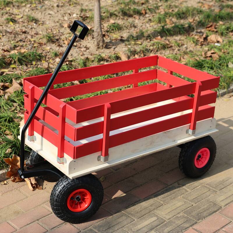 Children's and garden wooden carriages, all-terrain rubber inflatable wheelers, outdoor games, courtyard transportation