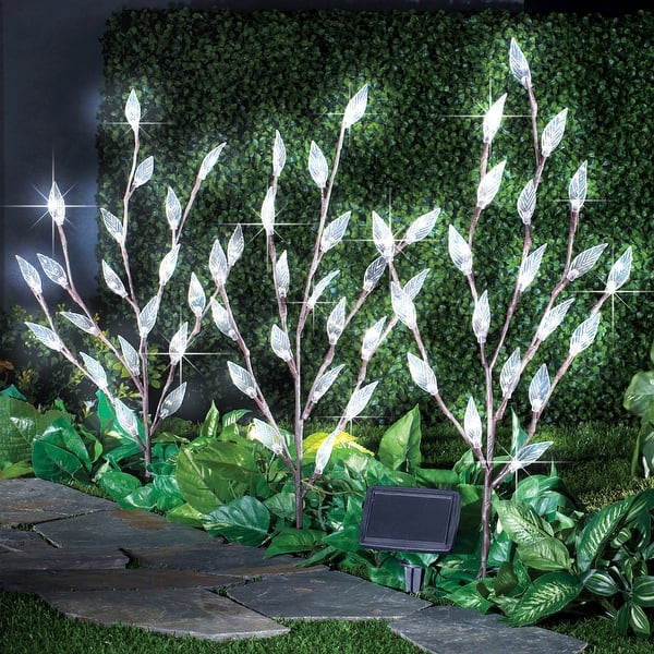 Bright Leaf Branch Solar Garden Lights with Adjustable Branches - Set of 3, Outdoor Decorative Accents Bright Leaf Branch Solar Garden Lights with Adjustable Branches - Set of 3, Outdoor Decorative Accents