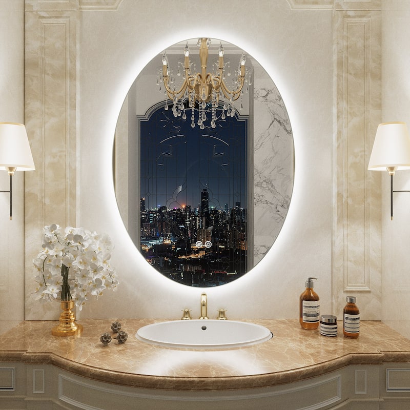 UL Certified Multiple shapes Frameless Anti-Fog 3 Colors Dimmable LED Backlit Wall Bathroom Vanity Mirror - 30" x 22" - Oval