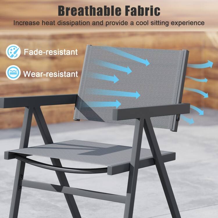 Brown-Black Fabric Metal Outdoor Dining Chairs Patio