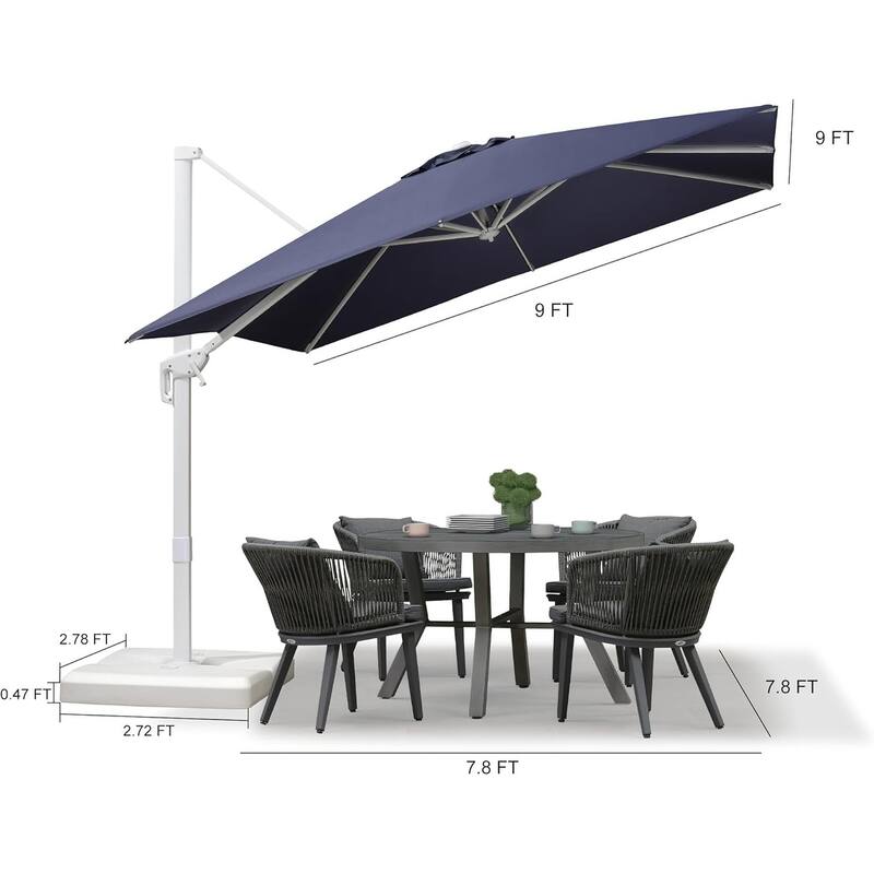 PURPLE LEAF White Square Cantilever Patio Umbrella With Base