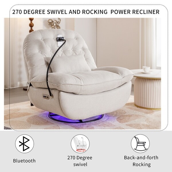 Velvet Power Swivel Recliner Sofa Smart Rocking Chair Voice controlled Sofa with Bluetooth Player USB Ports Hidden Arm Storage On Sale Bed Bath Beyond 39221684
