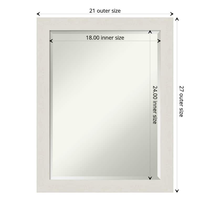 Beveled Bathroom Wall Mirror - Rustic Plank White Narrow Frame - Outer Size: 21 x 27 in