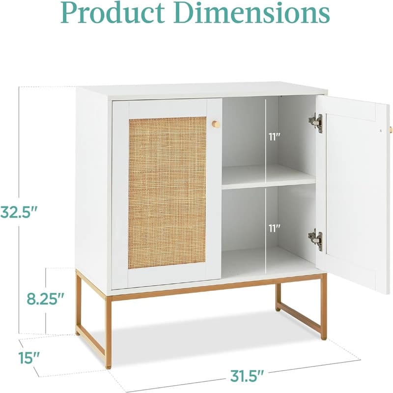 2-Door Rattan Storage Cabinet - 15"D x 31.5"W x 32.5"H