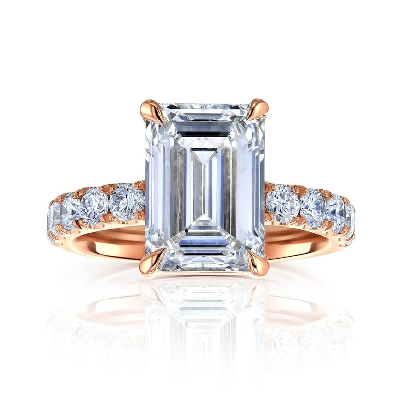 Kobelli Sunset Line 6 Carat Lab Grown Diamond Certified 14k Solid Gold Emerald-cut Comfort Fit French Pavé Louvre Ring (EF/VS)