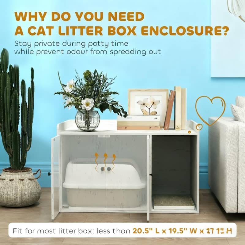 Cat Litter Box Enclosure with Scratching Mat