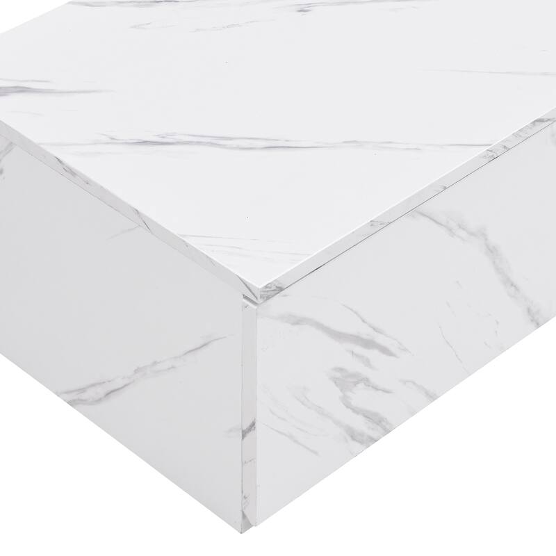 TV Stand with Faux Marble and Walnut Wood Grain, for TVs Up to 88", White - 78.7" W × 15.7" D × 10.4" H