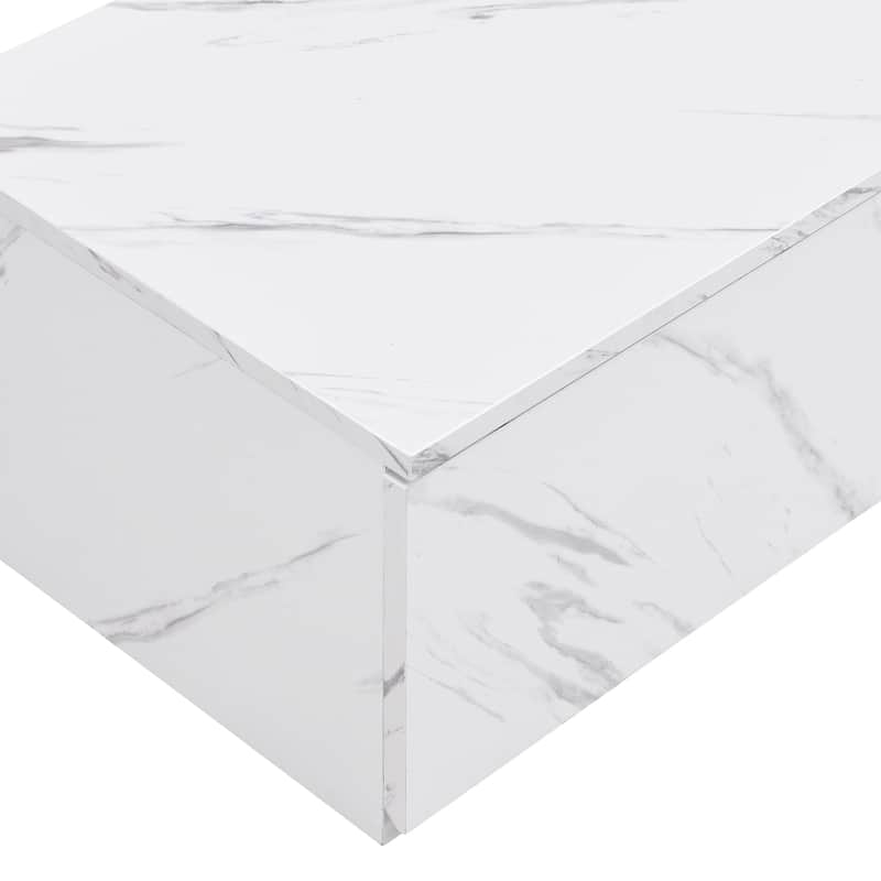 White 78" TV Stand with Faux Marble & Storage for TVs Up to 88"