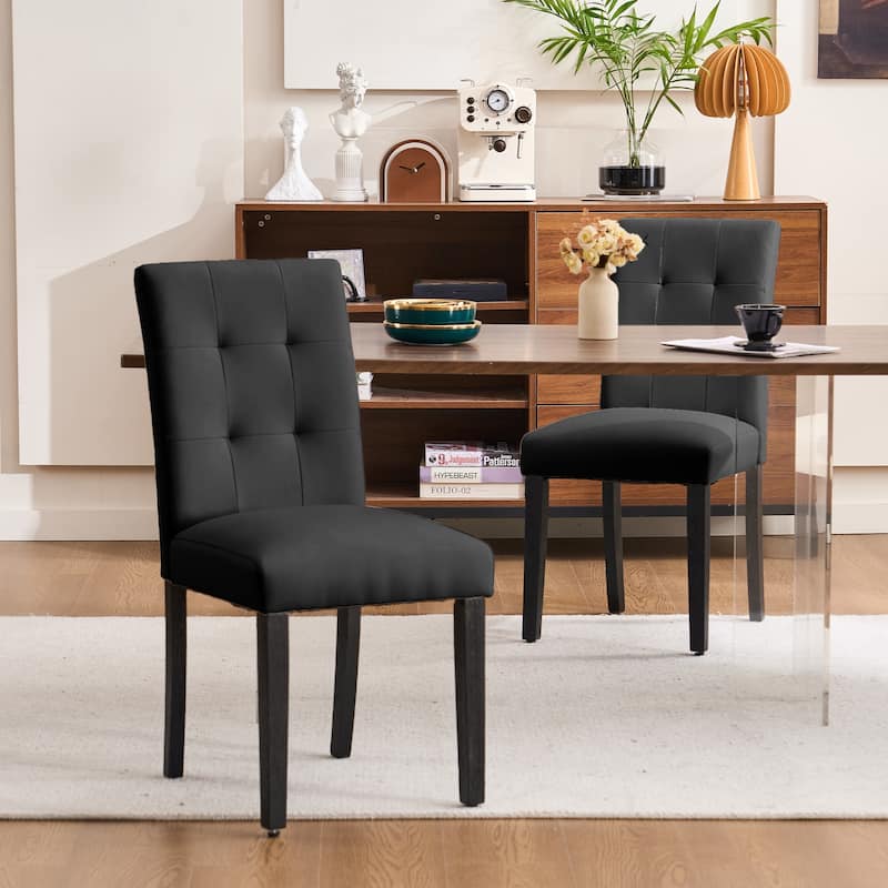 FERPIT Faux Leather Tufted Upholstered Dining Chairs Set of 2 - 17.5"W x 23"D x 36.5"H - Black