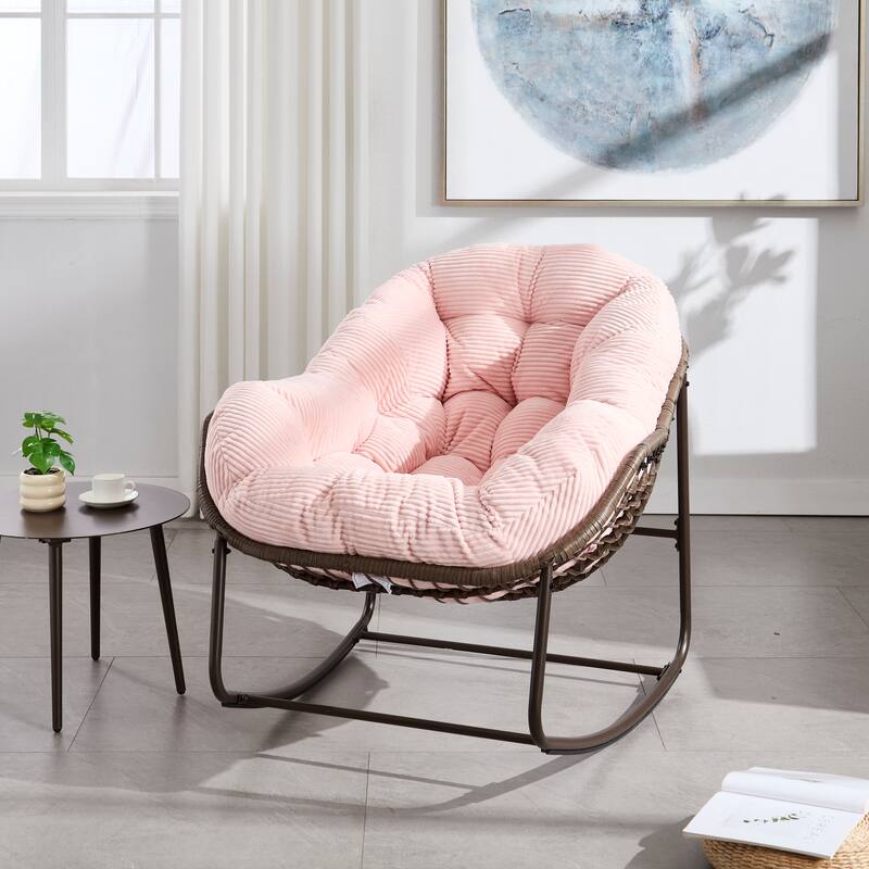Velvet Rocking Chair with Faux Fur and Steel Frame - 43.70"D x 37.20"W x 31.50"H