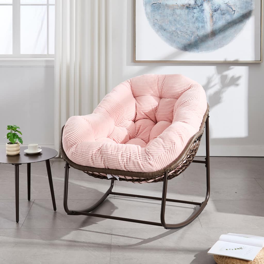 Outdoor Rattan Rocking Chair,Padded Cushion Rocker Recliner Chair Outdoor for Front Porch, Living Room, Patio, Garden