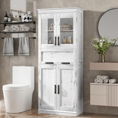 Bathroom Storage Cabinet with Glass Doors and Adjustable Shelf