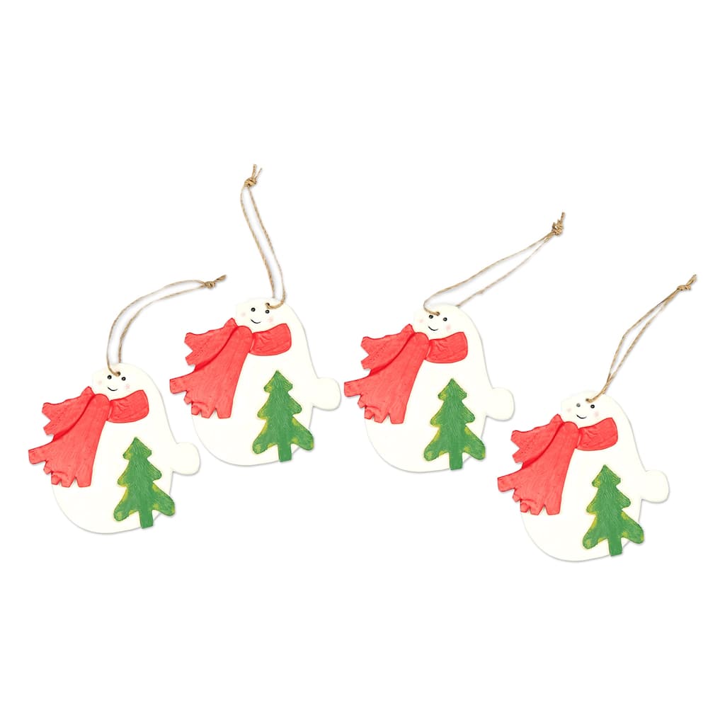 Novica Handmade Christmas Snowmen Wood Ornaments (Set Of 4)
