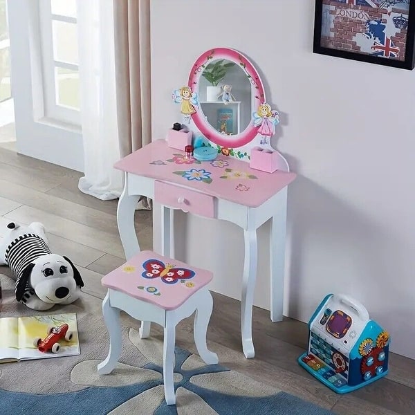 fairy dressing table Fairy Kids Vanity Dressing Makeup Table Set Tool With Mirror & Drawer Girls  Gift - 11.8*40.5*23.8 - Bed Bath & Beyond