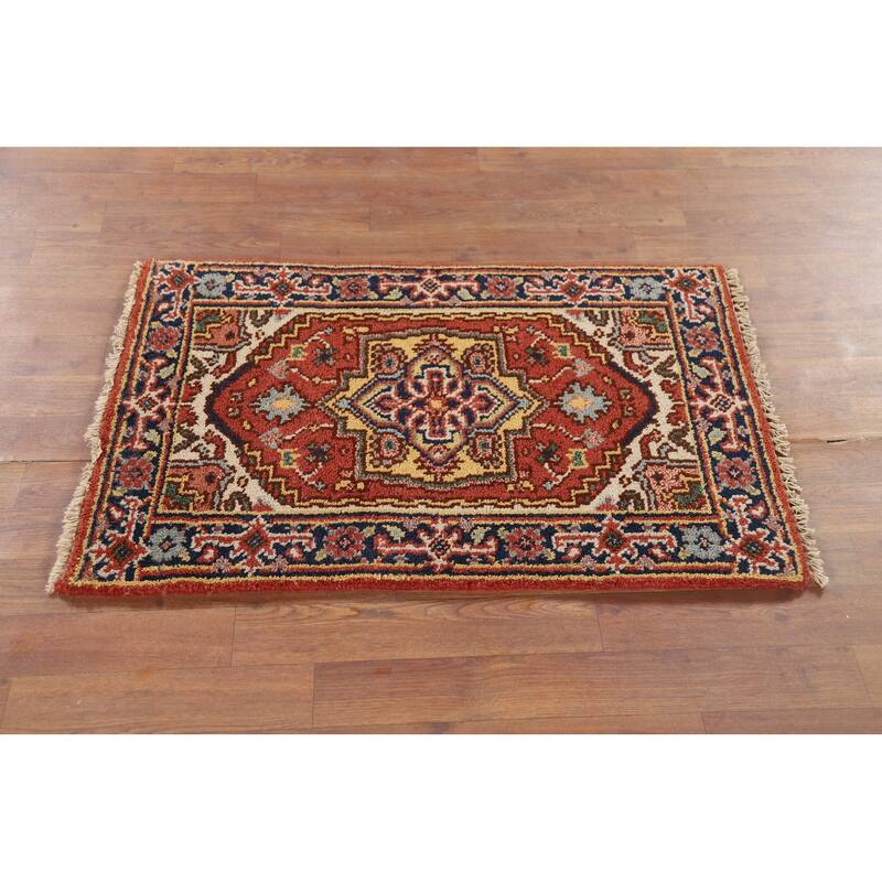 Orange Heriz Serapi Indian Accent Rug Handmade Wool Carpet - 2'0" x 3'0"