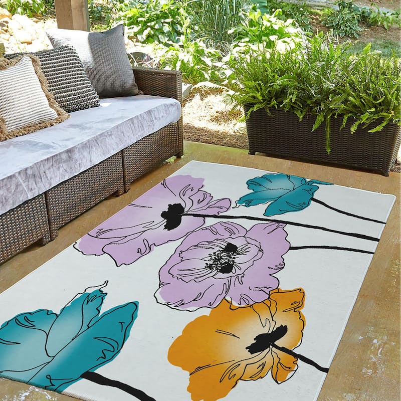 Popping Poppies Spring Chenille Indoor/Outdoor Rug
