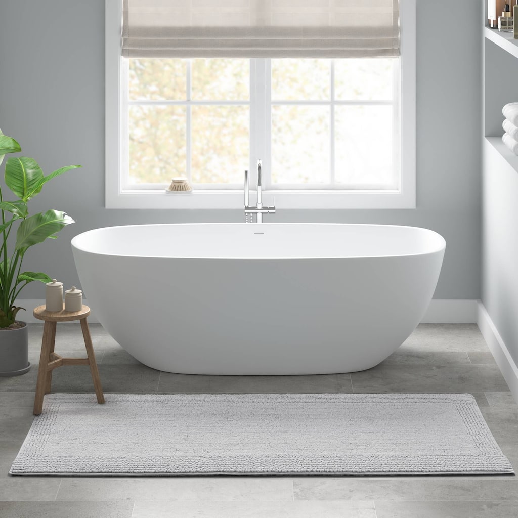 Anmytek Absorbent Cotton Tufted Bath Rug Grey 24x60 Reversible Plush Bathroom Floor Mat