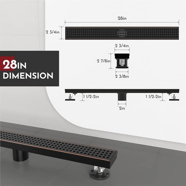 dimension image slide 0 of 5, 36-Inch Linear Shower Drain with Stainless Steel Grate - 36 inch
