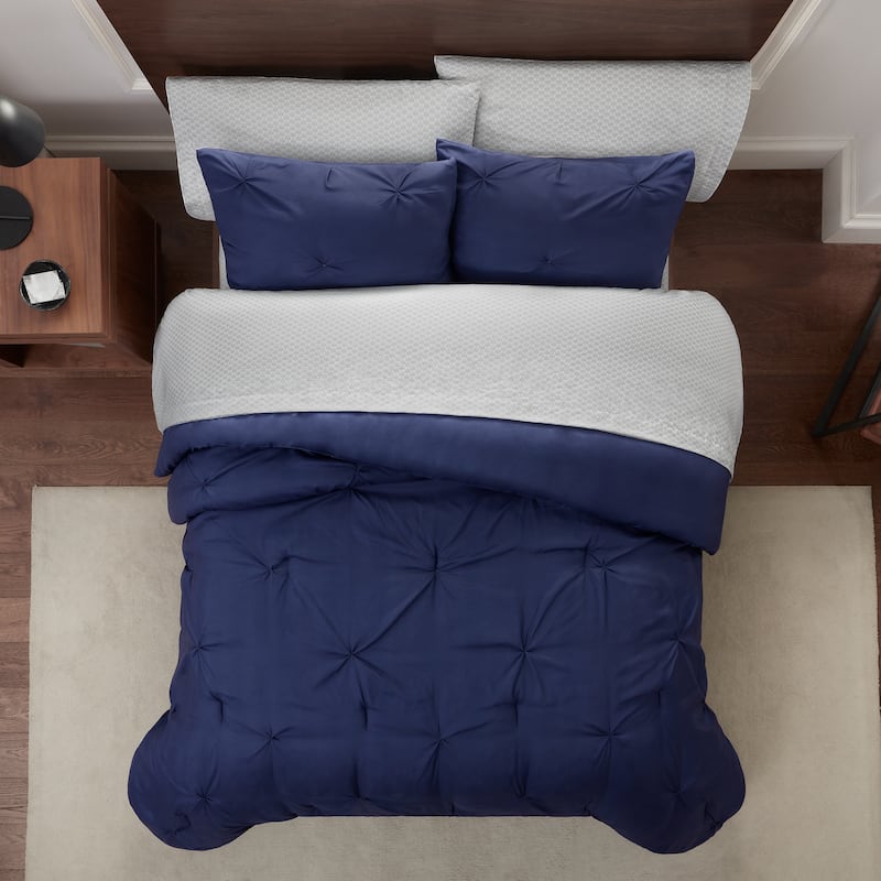 Serta Simply Clean Antimicrobial Pleated Bed in a Bag - Navy - King