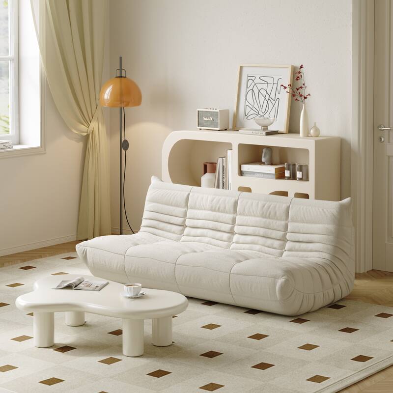 3 Seats Lazy Floor Sofa, Teddy Velvet Sofa Bean Bag Couch - Beige