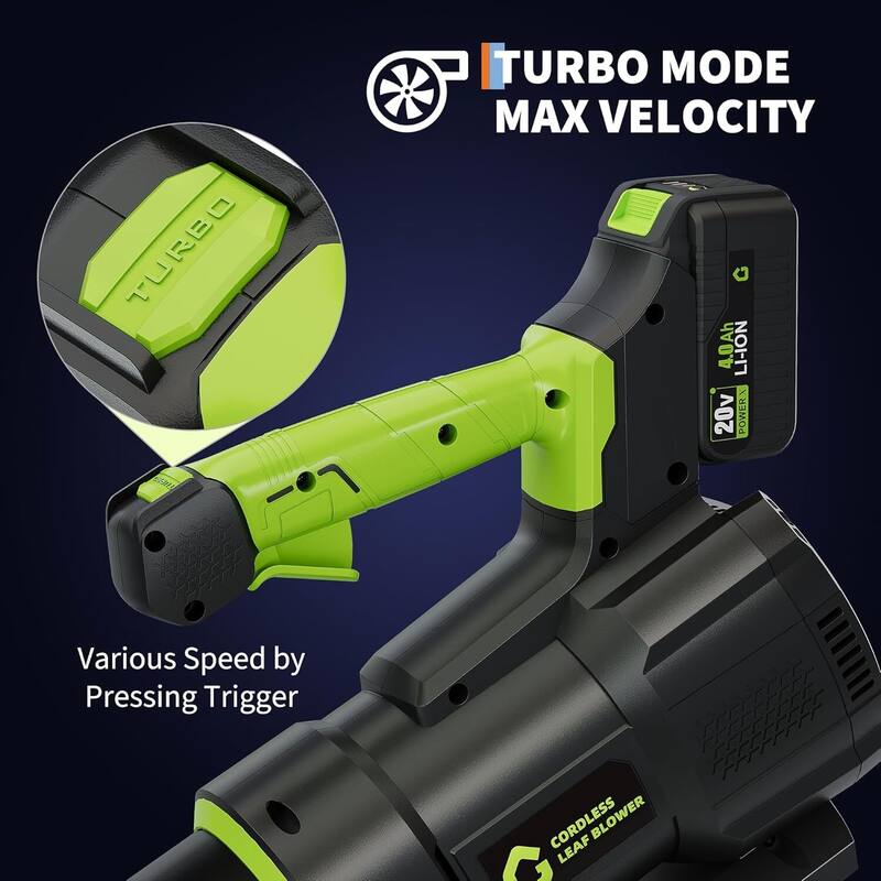 2 Speed 650CFM 200MPH Cordless 20V Electric Leaf Blower for Lawn Care, Blowing Leaves, Patio, Dust - N/A