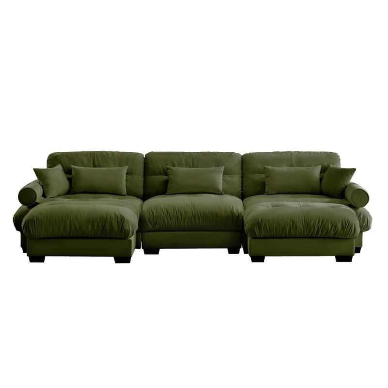 Modern Sectional Couch Comfortable Upholstered Sofa Set with Lumbar Pillow and Throw Pillow for Living Room