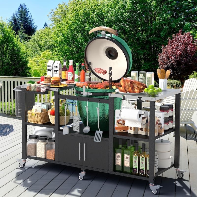 VEIKOUS Heavy Duty Stainless Steel Outdoor Grill Table, Rolling Cart with Table Top - 65''×23.62''×33.1'' - Stainless Steel