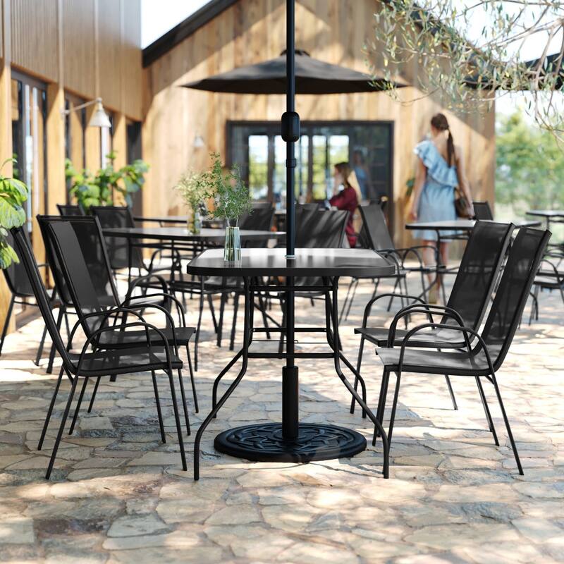 Commercial 5 Pc Outdoor Patio Dining Set with Glass Table and 4 Chairs