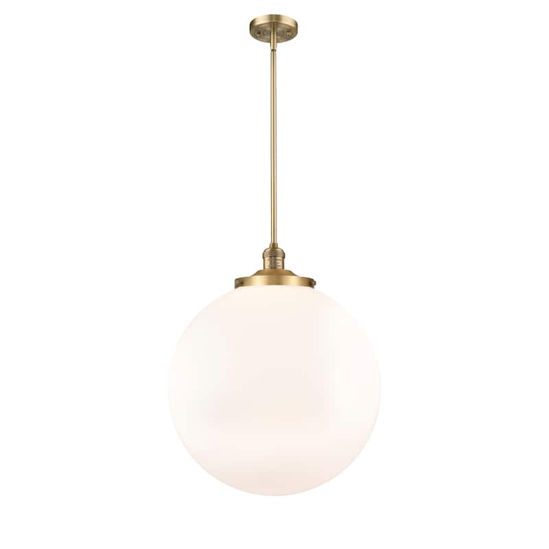 Innovations Lighting Franklin Restoration Beacon - 1 Light 18" Stem Hung Pendant - Brushed Brass/Matte White