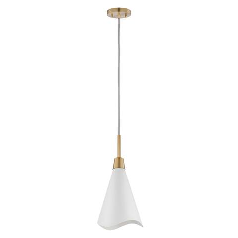 Tango 1 Light Small Pendant Matte White with Burnished Brass
