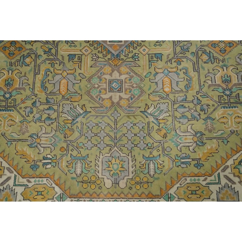 Hand Knotted Oriental 100% Wool Carpet Traditional Medallion Green Tabriz Area Rug - 11' 0'' X 8' 1''
