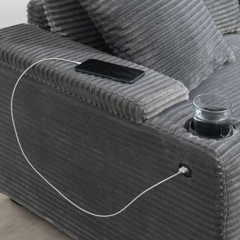 L Shaped Convertible Sectional Sofa w Armrest Storage, Cup Holders, USB