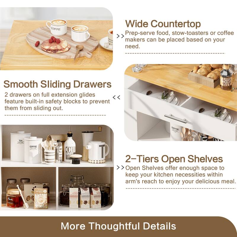 Kitchen Island with Towel Rack – Mobile Cart with Rubber Wood Top, Easy-Glide Storage