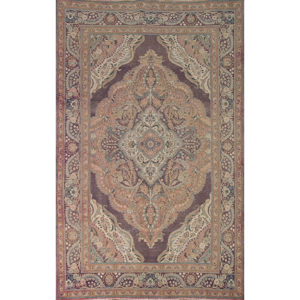 Geometric Tabriz Persian Vintage Area Rug Hand-knotted Wool Carpet - 6'8" x 9'4"