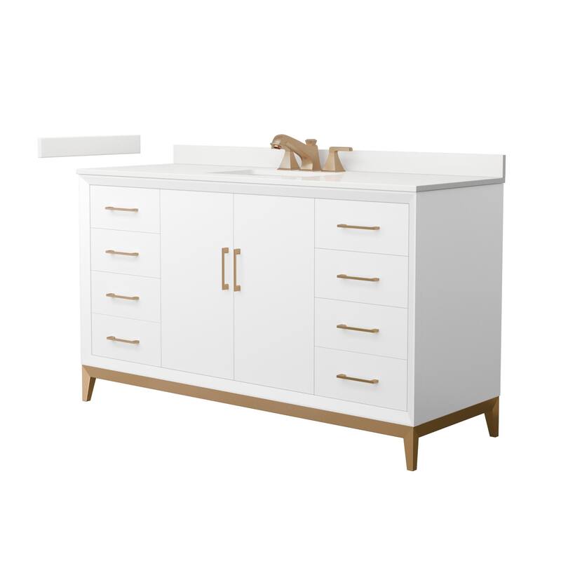 Wyndham Collection WCH818160S-QTZ-US3MXX Amici 60" Free Standing - White / White Quartz Top / Satin Bronze Hardware