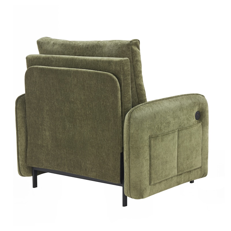 3-in-1 Chenille Accent Chair Convertible Sleeper Sofa Bed, 80" Extra Long Pull-out Chair Bed with USB and Type-C Ports