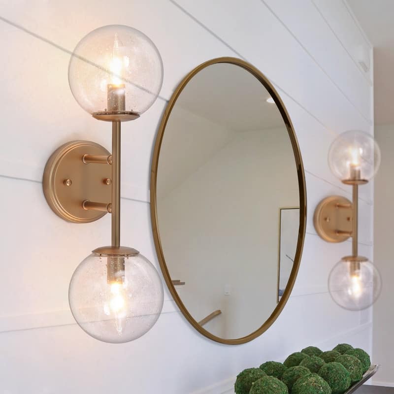 Koiny Modern 2-light Globe Wall Sconces Rose Gold Seeded Glass Bathroom Vanity Lights - L18" x W7" x H5.5" - L18" x W7" x H5.5" - Satin Gold