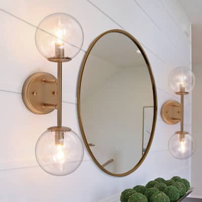 Koiny Modern 2-light Globe Wall Sconces Rose Gold Seeded Glass Bathroom Vanity Lights - L18" x W7" x H5.5"