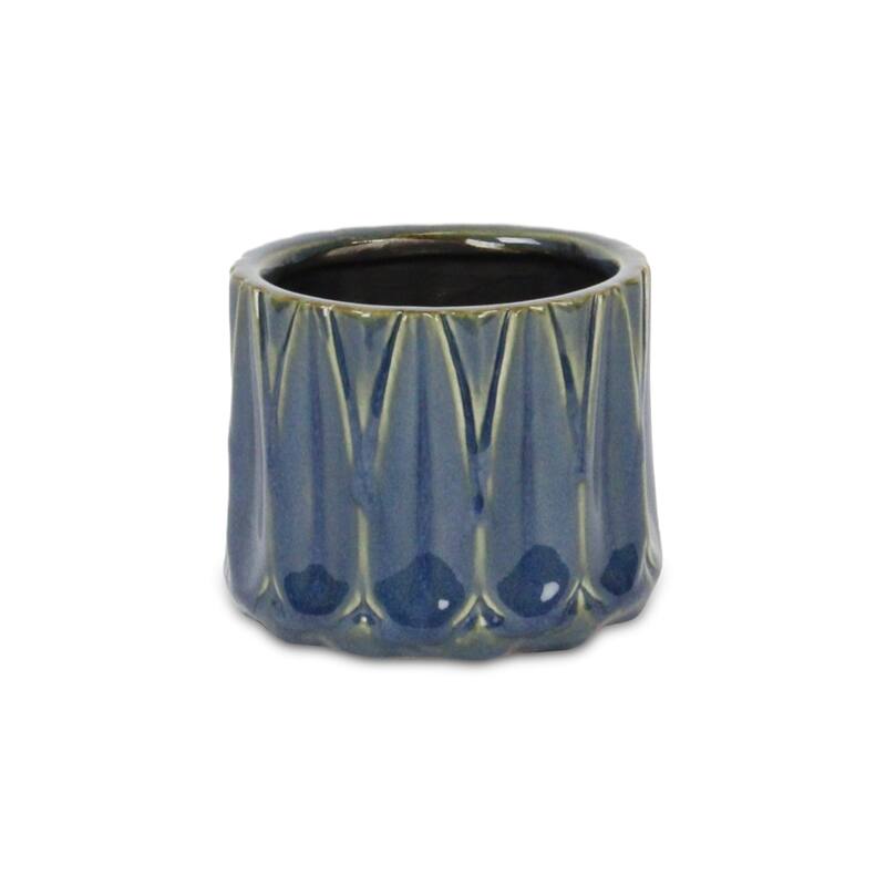 Tasselea Geometric Themed Round Ceramic Pot - Blue
