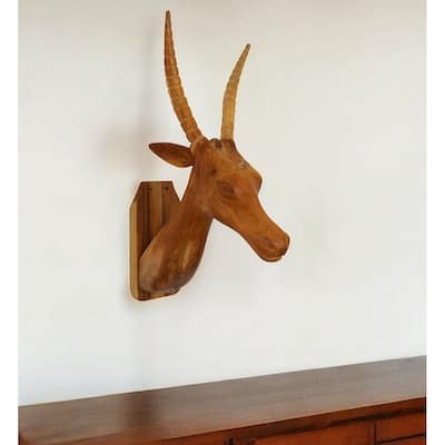 HomeRoots 28" Brown Solid Wood Elk Head Hanging Dimensional Sculpture