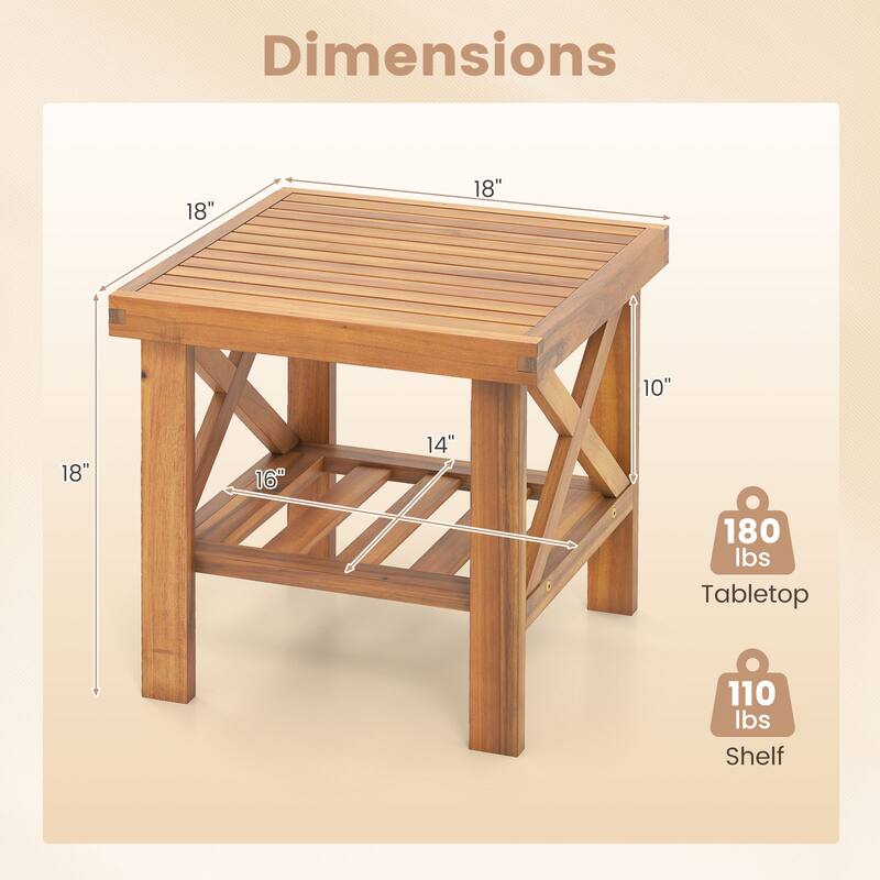 Gymax Outdoor Side Table Acacia Wood Adirondack Table w/ Storage Shelf