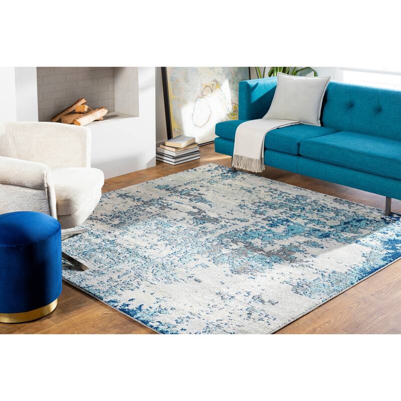 Livabliss Aveza Modern Abstract Polypropylene Area Rug - Blue - 6'7" Square