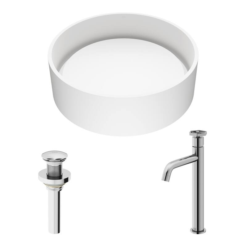 Vigo VGT2058 Anvil 16" Circular Stone Composite Vessel Bathroom Sink