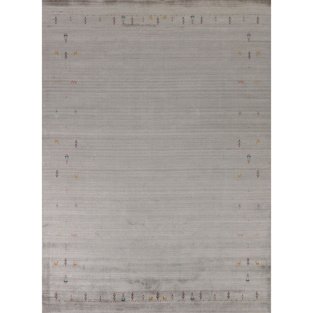 Beige Tribal Gabbeh Oriental Area Rug Handmade Wool Carpet - 7'11" x 9'8"