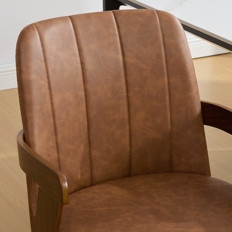 Mid-century Modern Upholstered Dining Chairs Bentwood Side Chairs with Armrests - 34.3"H x 19.9"W x 22.1"D