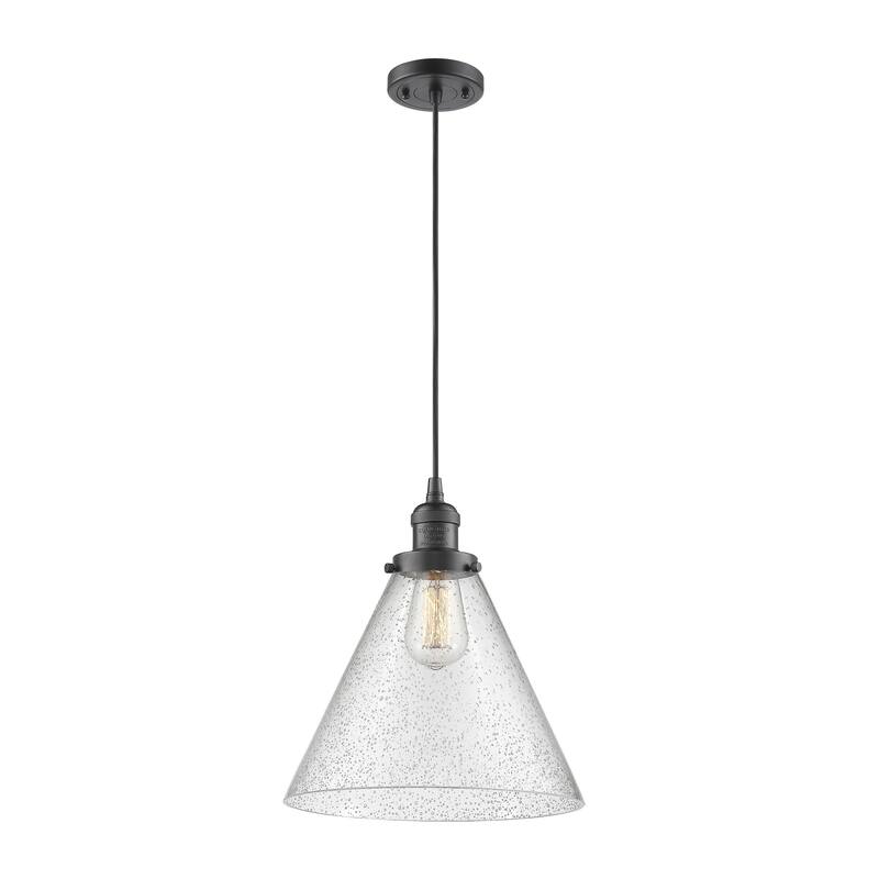 Innovations Lighting Franklin Restoration Cone - 1 Light 12" Cord Hung Mini Pendant - Oil Rubbed Bronze/Seedy