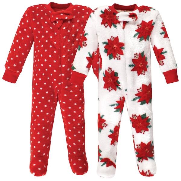 slide 1 of 1, Hudson Baby Infant Girl Plush Sleep and Play, Poinsettia 0-3 Months - Poinsettia