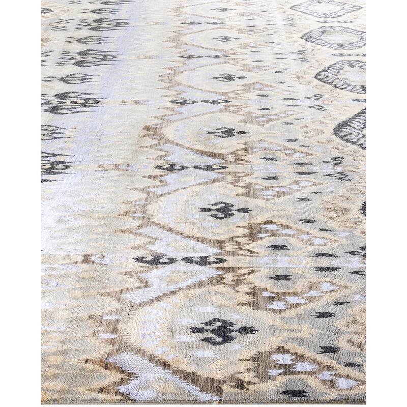 Ikat One-of-a-Kind Hand-Knotted Area Rug, Ivory - 8' 10" x 12' 5"