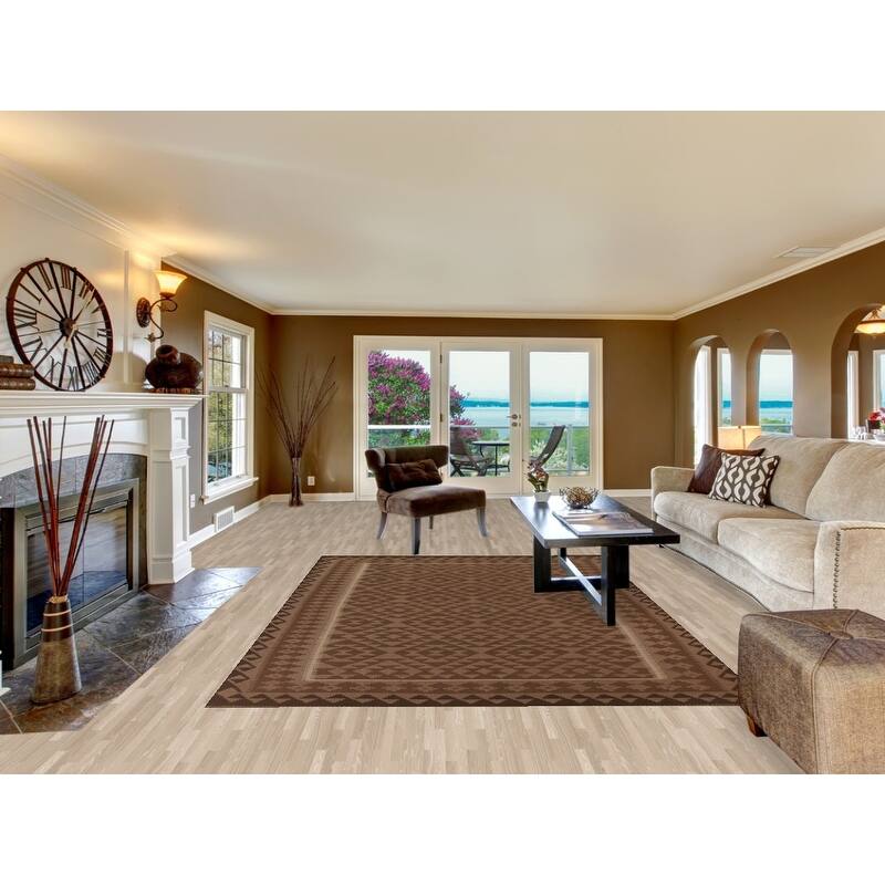 Hand Woven Oriental 100% Wool Carpet Southwestern Geometric Brown Kilim Area Rug - 9' 10'' X 6' 9''